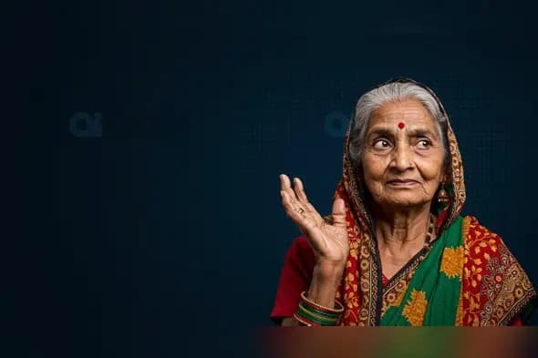 Elderly Indian Woman in Traditional Saree with Expressive Look