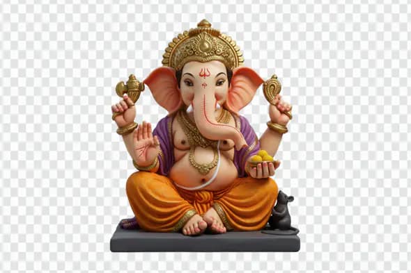 Colorful Ganesha Idol with Mouse Companion