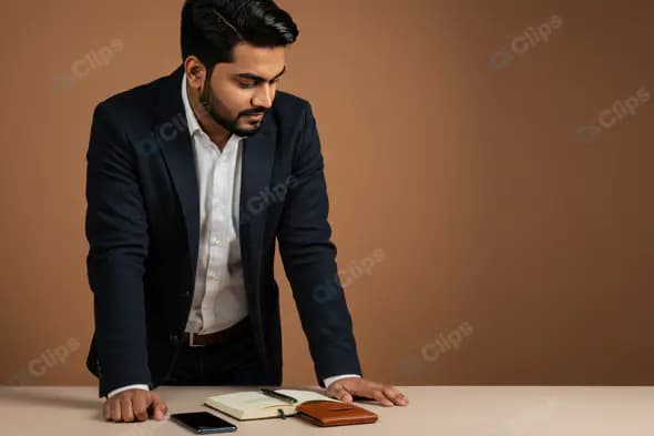Confident Indian Businessman Planning Strategy at Office Desk