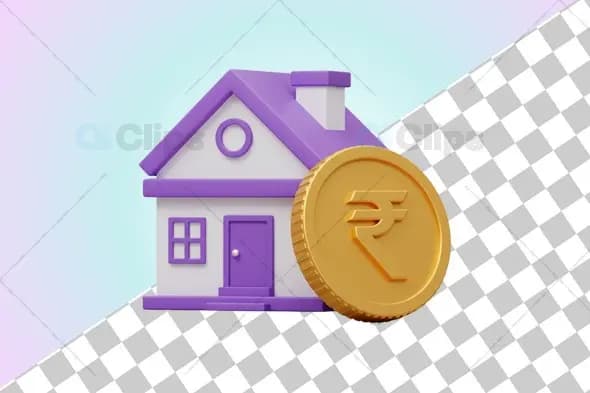 3D Home Loan and Real Estate Investment Illustration with Rupee Symbol
