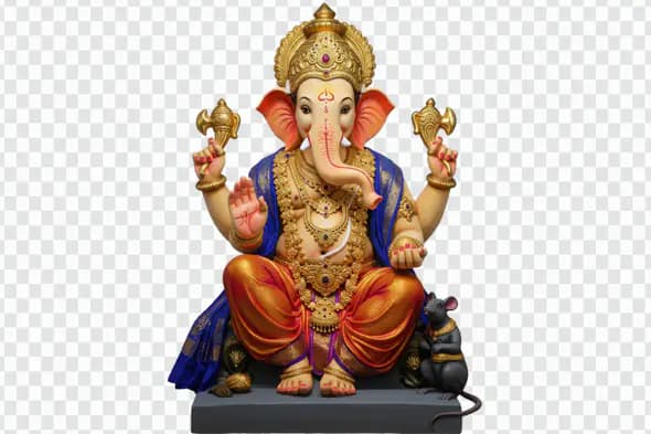 Ornate Ganesha Statue with Blue Drape