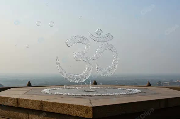 Sacred Om Symbol Water Fountain at Temple