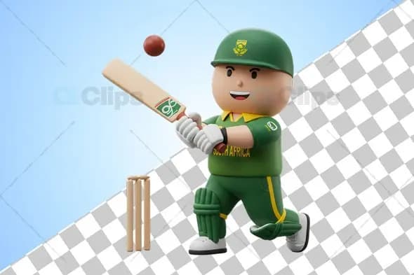 Dynamic South African Cricket Player 3D Illustration