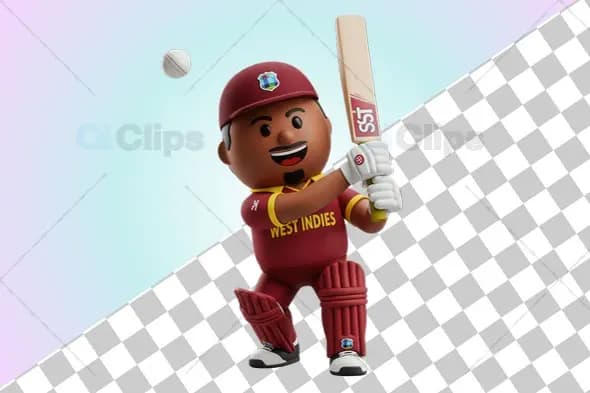 Energetic West Indies Cricket Player 3D Illustration