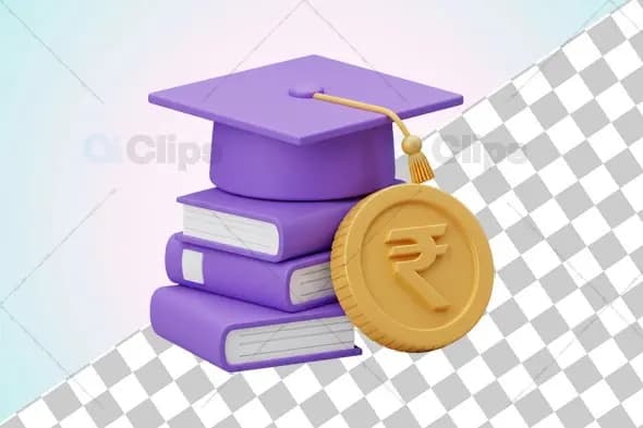 3D Education Loan Illustration with Rupee Symbol