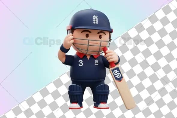 Determined English Cricket Player 3D Illustration