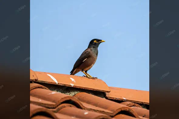 Myna Bird on Terracotta Roof