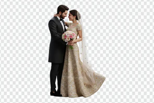 Romantic Indian Bride and Groom PNG for Wedding Invitations & Digital Design