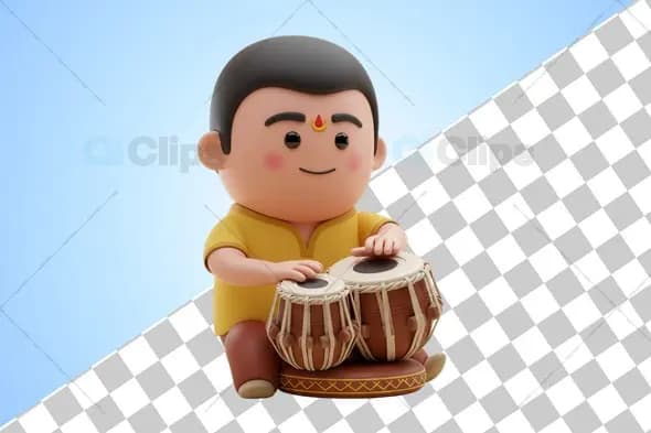 Indian Tabla Player 3D Character Illustration