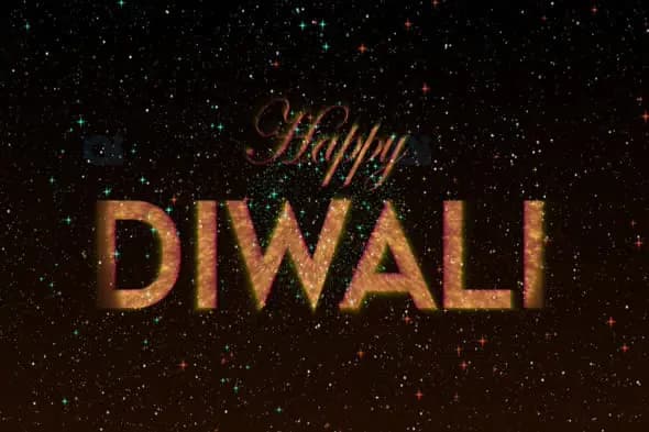 Happy Diwali Animation with Glittering Text and Starry Background