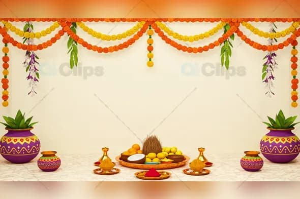 Traditional Kalash and Marigold Pooja Background