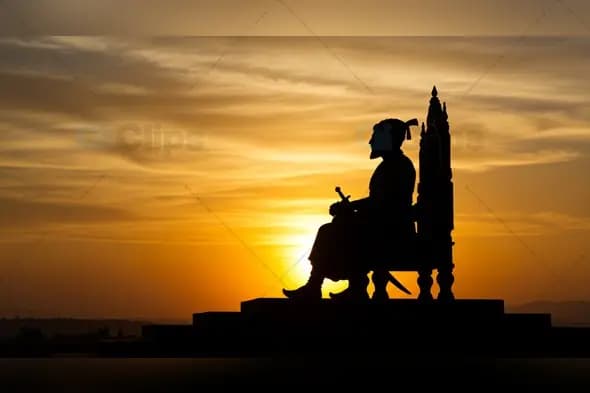 Chhatrapati Shivaji Maharaj Statue Silhouette at Golden Sunset