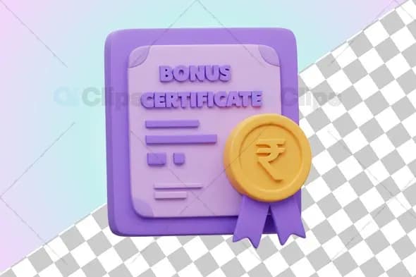 3D Bonus Certificate Illustration with Rupee Symbol