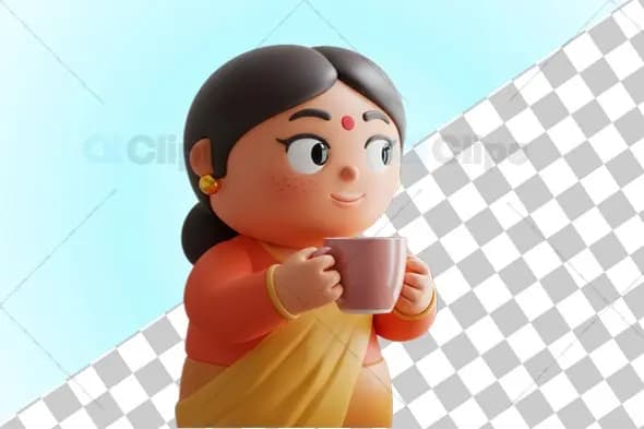 Traditional Indian Woman 3D Character Illustration
