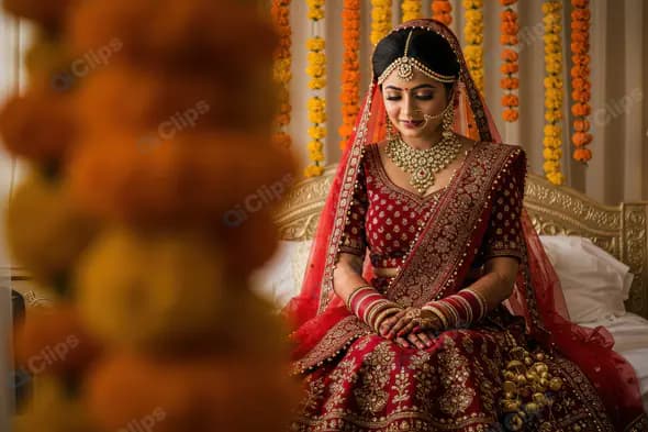 Beautiful Indian Bride in Traditional Red Lehenga