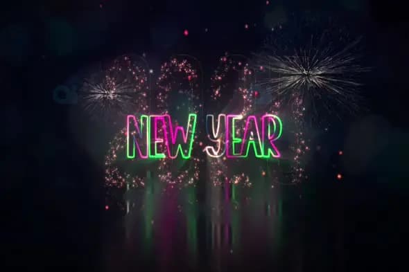 Vibrant Neon Fireworks New Year Animation