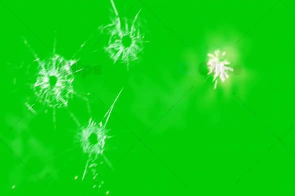 Bullet Hole Glass Cracks on Green Screen Background
