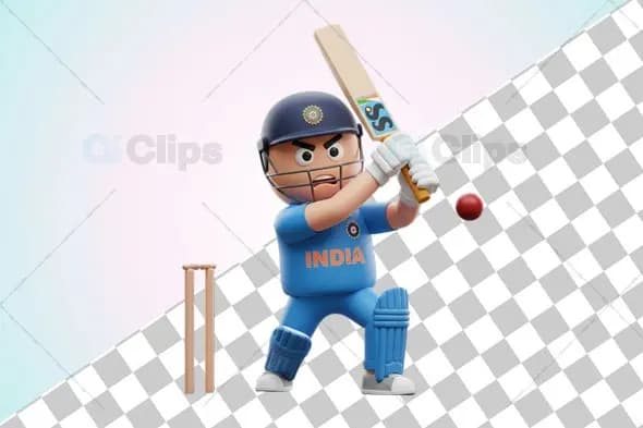 Fierce Indian Cricket Player 3D Illustration