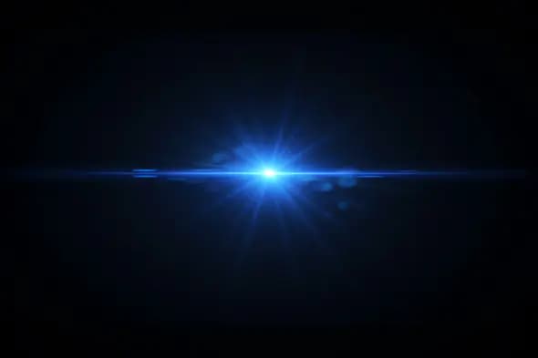 Horizontal Blue Light Flare with Lens Glow on Black Background