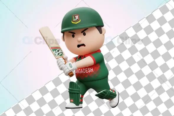 Intense Bangladeshi Cricket Player 3D Illustration