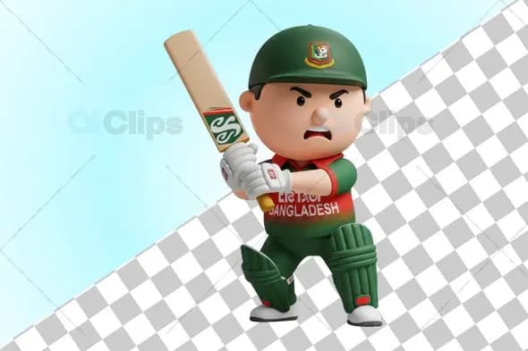 Dynamic Bangladeshi Cricket Player 3D Illustration