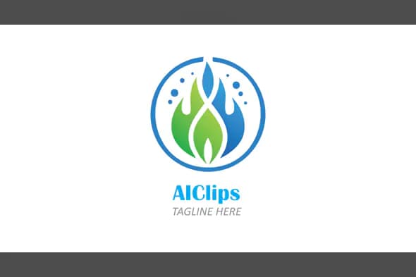 Eco Flame and Water Drop Logo in Blue and Green for Nature and Energy Brands