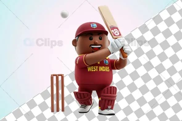 West Indies Cricket Player 3D Illustration