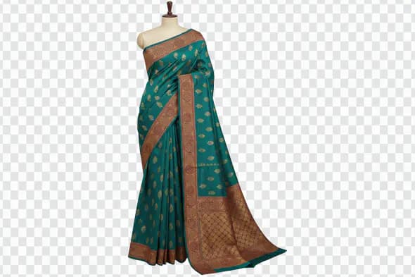Elegant Teal Green Banarasi Silk Saree with Gold Zari Work