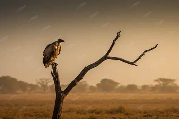 Solitary Vulture in African Savanna