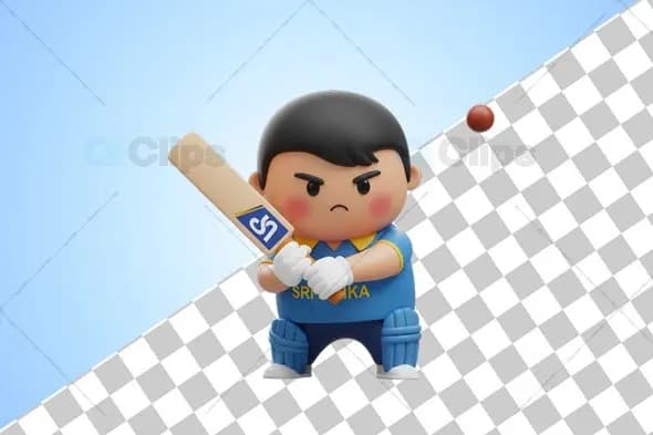 Focused Sri Lankan Cricket Player 3D Illustration