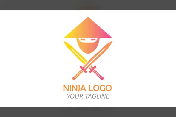 Gradient Ninja Logo with Crossed Swords for Gaming, Security, and Martial Arts Brands