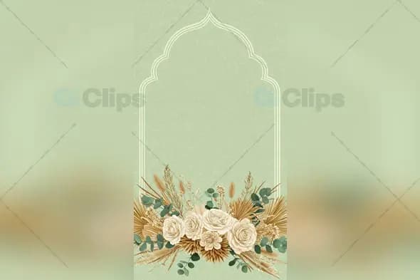 Triple-Line Arch Frame with Beige Roses and Golden Leaves