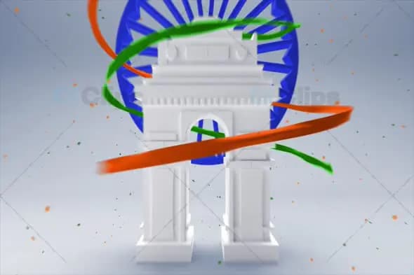 3D India Gate with Tricolor Ribbon and Ashoka Chakra Animation
