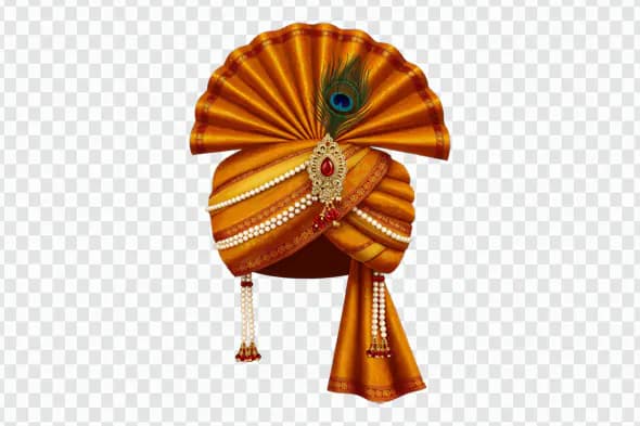 Royal Indian Wedding Pagdi PNG Clipart with Peacock Feather and Red Gemstone