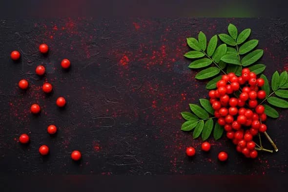 Red Berries on Textured Black Background