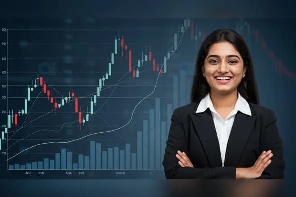 Confident Businesswoman with Stock Market Growth Chart