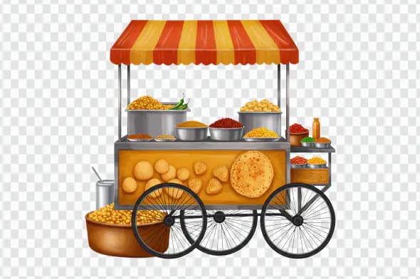 Indian Street Food Cart PNG – Chaat and Snack Stall Illustration