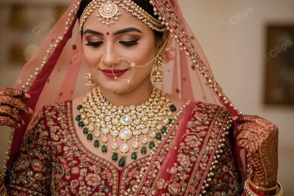 Elegant Indian Bride in Traditional Red Bridal Attire with Jewelry and Mehndi