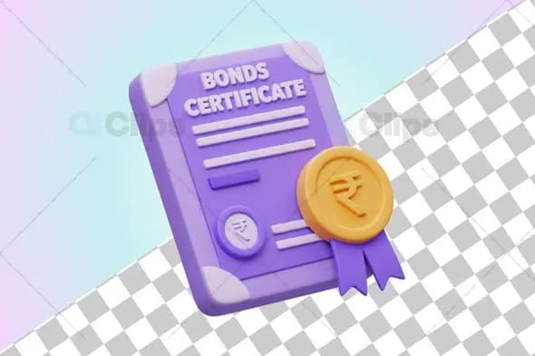 3D Bonds Certificate Illustration with Rupee Symbol