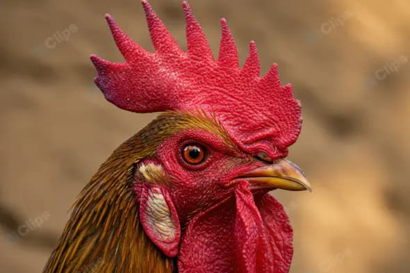 Close-Up of Indian Rooster Head with Bright Red Comb and Sharp Beak