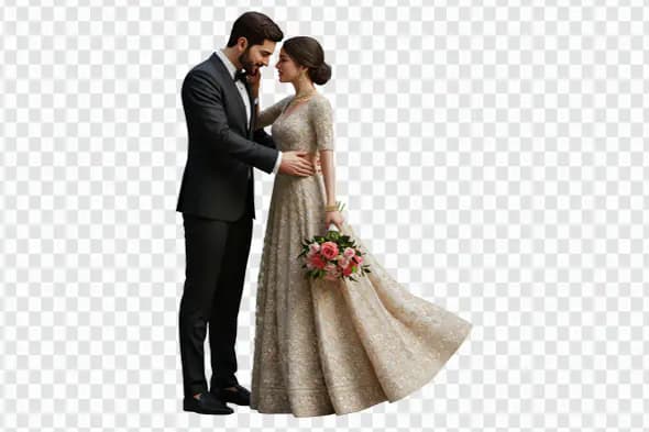 Romantic Indian Bride and Groom PNG for Wedding Invitations & Decor