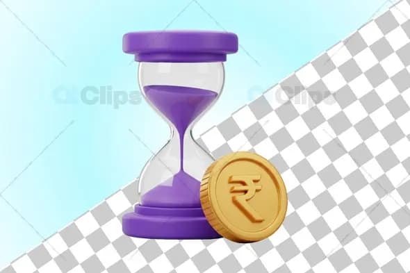 3D Time and Money Management Illustration with Rupee Symbol