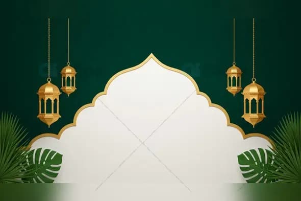 Horizontal Golden Lantern Islamic Background