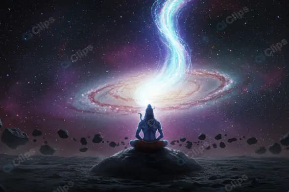 Lord Shiva Meditating Before a Galactic Spiral Energy in Outer Space