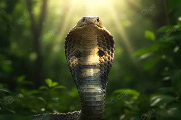 Majestic Indian Cobra Rising in Sunlit Forest