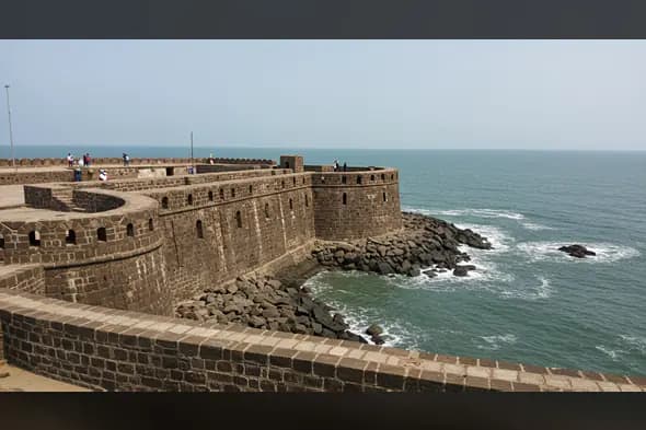 Ancient Indian Coastal Fort Extending into the Arabian Sea