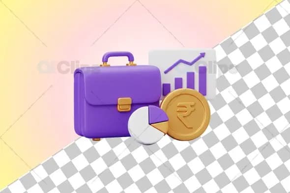 3D Business Finance Growth Illustration with Rupee Symbol