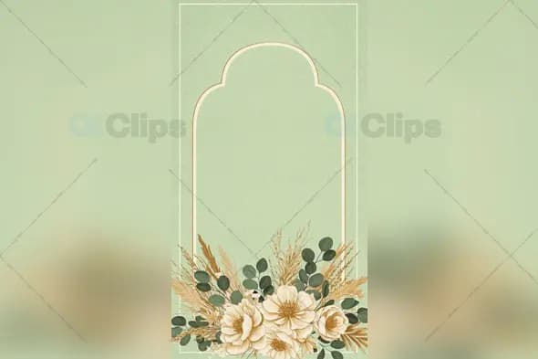 Golden Outline Floral Frame with Beige Flowers