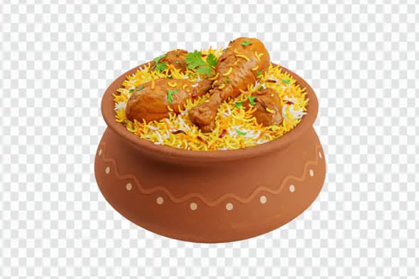 Delicious Chicken Biryani in Clay Pot PNG for Food Promotions