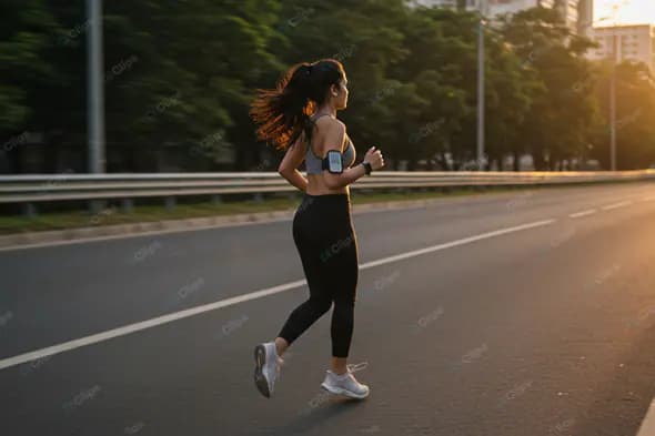Urban Sunset Jog: Woman in Motion